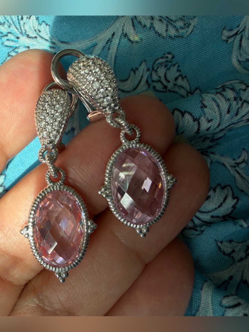 judith ripka sterling silver pink dangle earrings - Picture 3 of 6